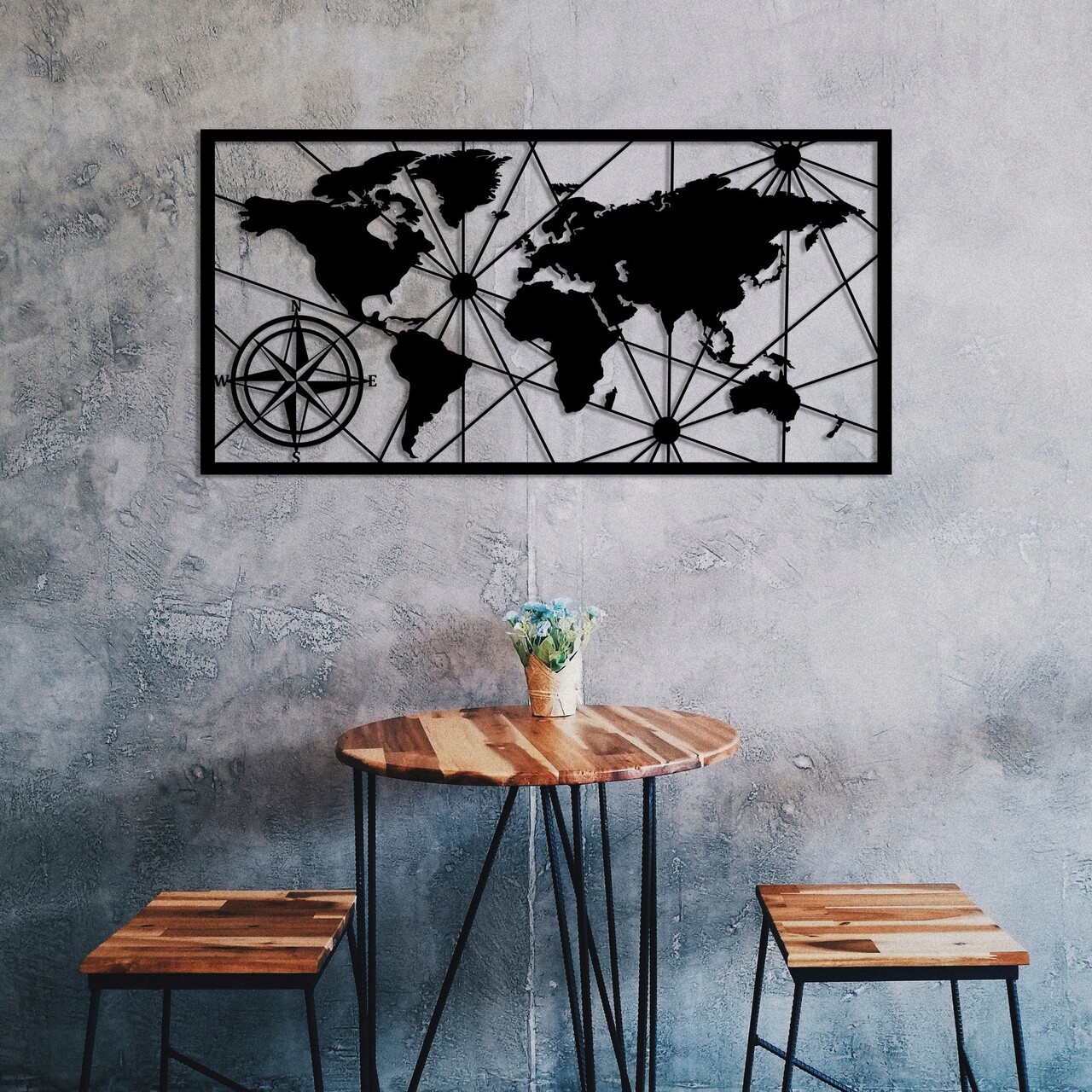 Decoratiune de perete, World Map Medium 2, 100 x 50 cm, Negru - imagine 5